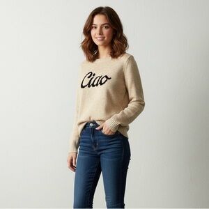 Ann Taylor LOFT Beige 'Ciao' Crew Neck Sweater women’s XSP
